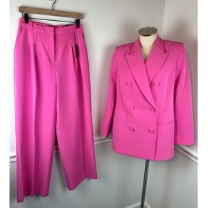 EXPRESS Pink Editor Suit Set Double-Breast Blazer & High-Rise Trouser NWT | M/8R